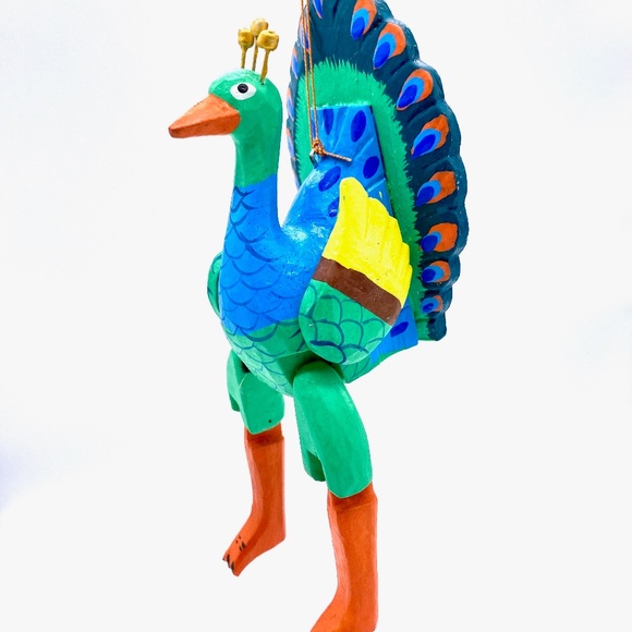 Hand Carved and Painted Peacock Ornament - Picture 2 of 2